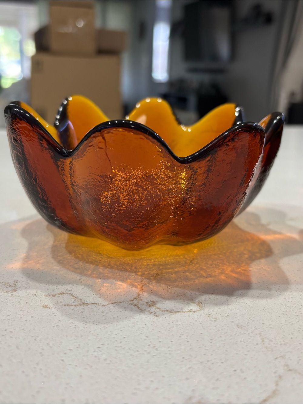 Vintage Blenko Amber Glass Lotus Bowls - Set of 2 (Willing to Separate) - Picture 7 of 7